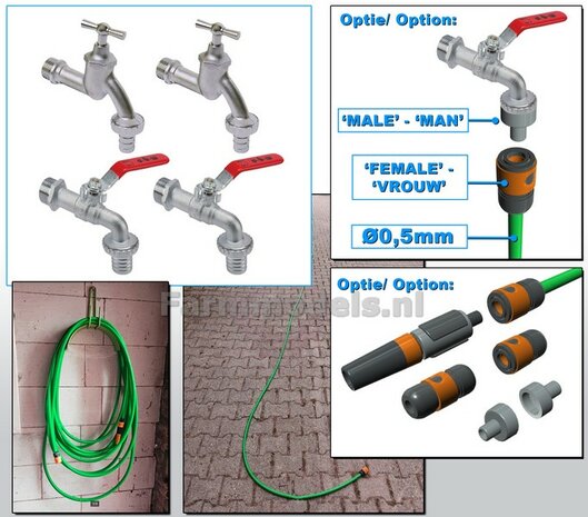 WATERKRAANTJES 4 stuks Geschikt voor &Oslash; 0.5 mm aansluitingen Tuinslang &amp; hulpstukken 1:32         