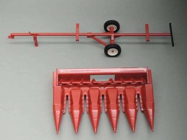 IH 853F Maiskolvenplukker + aanhanger, geschikt voor IH 1460 Axial Flow dorser 1:32 Replicagri REP131