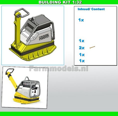 BOUWKIT: WACKER NEUSON Trilplaat, middelzware uitvoering Materiaal Resin &amp; Polystyreen GEEL/ GRIJS/ ZWART &amp; ALUMINIUM gespoten geleverd 1:32