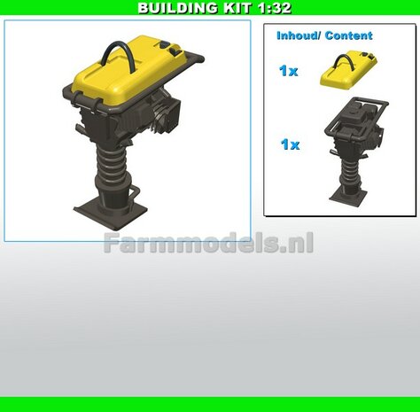 BOUWKIT: WACKER NEUSON SLEUVENSTAMPER  Materiaal Resin GEEL/ GRIJS &amp; ALUMINIUM Gespoten geleverd 1:32