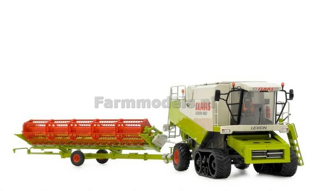 Claas Lexion 460 Terra Trac + C750 maaibord en trailer 1:32 Marge Models 2505     