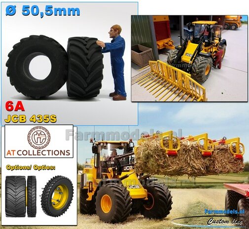 &Oslash; 50.5 x 25.5mm: JCB 435S: 2x Brede banden perfect passend op de JCB 435S originele velgen 1:32