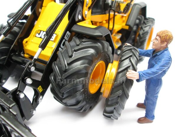 &Oslash; 47.3 (tot 49.5) mm: JCB 435S: 2x ALUMINIUM DUBBELLUCHT SHOVEL Velgen JCB GEEL Gespoten geleverd + smalle banden passend in originele velgen JCB 435S AT 1:32