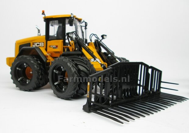 &Oslash; 47.3 (tot 49.5) mm: JCB 435S: 2x ALUMINIUM DUBBELLUCHT SHOVEL Velgen JCB GEEL Gespoten geleverd + smalle banden passend in originele velgen JCB 435S AT 1:32