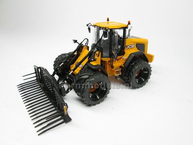 &Oslash; 47.3 (tot 49.5) mm: JCB 435S: 2x ALUMINIUM DUBBELLUCHT SHOVEL Velgen JCB GEEL Gespoten geleverd + smalle banden passend in originele velgen JCB 435S AT 1:32