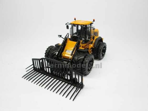 &Oslash; 47.3 (tot 49.5) mm: JCB 435S: 2x ALUMINIUM DUBBELLUCHT SHOVEL Velgen JCB GEEL Gespoten geleverd + smalle banden passend in originele velgen JCB 435S AT 1:32