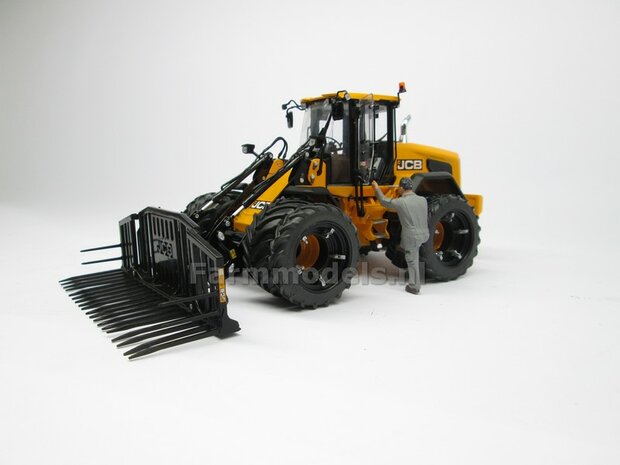 &Oslash; 47.3 (tot 49.5) mm: JCB 435S: 2x ALUMINIUM DUBBELLUCHT SHOVEL Velgen JCB GEEL Gespoten geleverd + smalle banden passend in originele velgen JCB 435S AT 1:32
