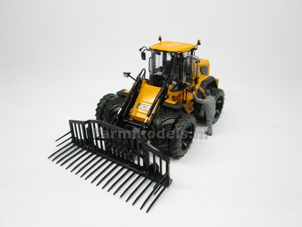&Oslash; 47.3 (tot 49.5) mm: JCB 435S: 2x ALUMINIUM DUBBELLUCHT SHOVEL Velgen JCB GEEL Gespoten geleverd + smalle banden passend in originele velgen JCB 435S AT 1:32