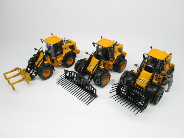 &Oslash; 47.3 (tot 49.5) mm: JCB 435S: 2x ALUMINIUM DUBBELLUCHT SHOVEL Velgen JCB GEEL Gespoten geleverd + smalle banden passend in originele velgen JCB 435S AT 1:32