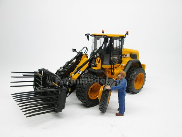 &Oslash; 47.3 (tot 49.5) mm: JCB 435S: 2x ALUMINIUM DUBBELLUCHT SHOVEL Velgen JCB GEEL Gespoten geleverd + smalle banden passend in originele velgen JCB 435S AT 1:32