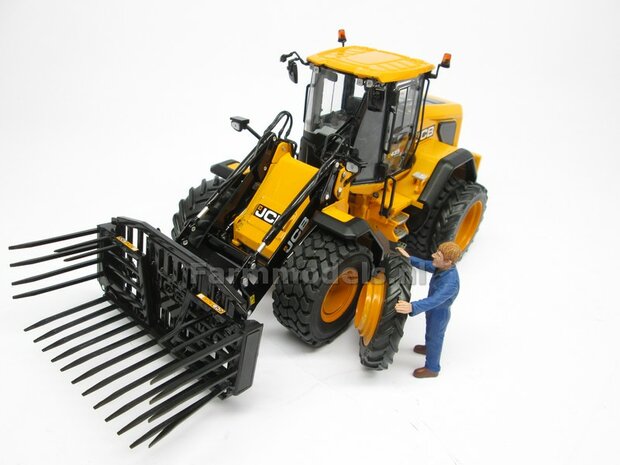 &Oslash; 47.3 (tot 49.5) mm: JCB 435S: 2x ALUMINIUM DUBBELLUCHT SHOVEL Velgen JCB GEEL Gespoten geleverd + smalle banden passend in originele velgen JCB 435S AT 1:32