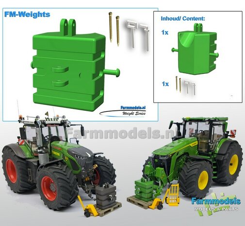 FRONTGEWICHT 1200 kg  3-Punts aansluiting  Materiaal: Resin JOHN DEERE 7310r GROEN Gespoten geleverd  1:32  