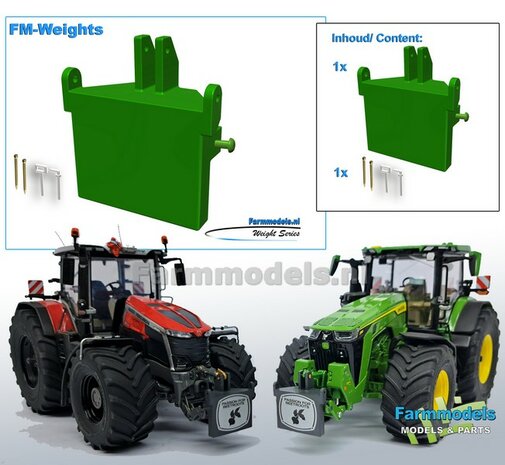 FRONTGEWICHT 400 kg  VLAKKE VOORKANT (Geschikt voor afbeeldingen) 3-Punts aansluiting  Materiaal: Resin JD 7310R GROEN Gespoten geleverd  1:32  