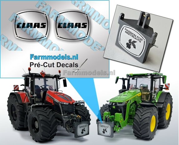 2x metalen plaat CLAAS logo tbv Frontbumper Pr&eacute;-Cut Decal stickersets 1:32