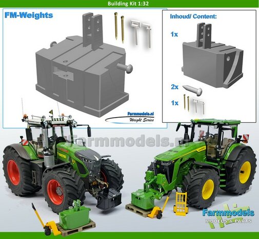 BOUWKIT: (JD) FRONTGEWICHT 1500 kg  3-Punts aansluiting  Materiaal: RESIN BLANK Geleverd  1:32  