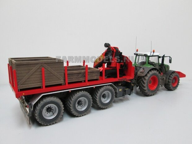 40123 Laden minigraver op Jan Veenhuis platte bak 3 asser haakarm Carrier Bouwpakket 1:32, 