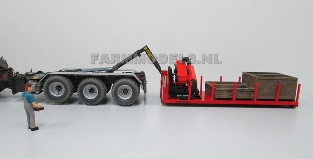 40123 Laden minigraver op Jan Veenhuis platte bak 3 asser haakarm Carrier Bouwpakket 1:32, 