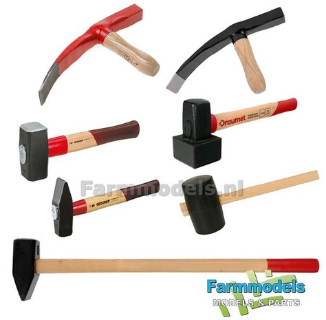 BOUWKIT: 4x STRATENMAKER HAMERS + HOUTEN STELEN &Oslash; 1.6-1.7mm Materiaal Resin, 2x ROOD &amp; 2x ZWART Gespoten + HOUT BLANK geleverd 1:32