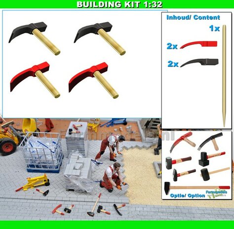 BOUWKIT: 4x STRATENMAKER HAMERS + HOUTEN STELEN &Oslash; 1.6-1.7mm Materiaal Resin, 2x ROOD &amp; 2x ZWART Gespoten + HOUT BLANK geleverd 1:32