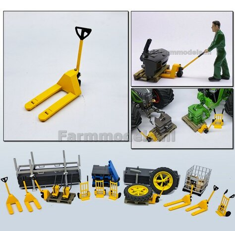 Palletwagen GEEL, KORTE uitvoering, Handmatig verbouwd Farmmodels, 1:32