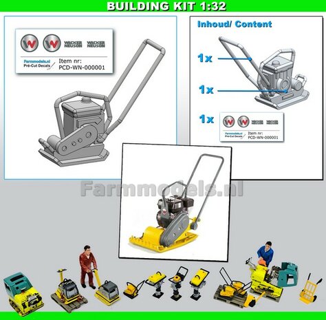 BOUWKIT:  Wacker Neuson Trilplaat Lichte uitvoering Materiaal RESIN BLANK Geleverd  + Pr&eacute;-Cut decals Wacker Neuson 1:32