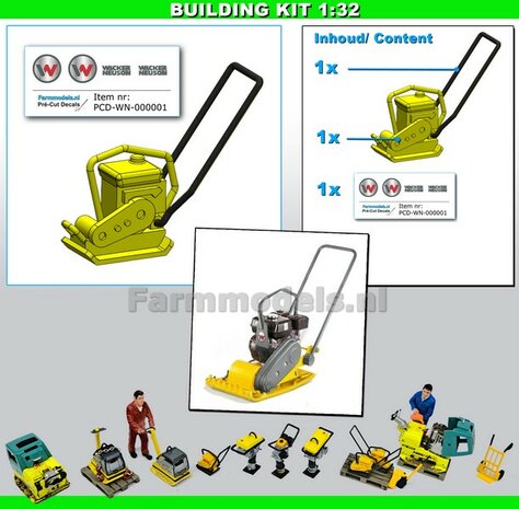 BOUWKIT:  Wacker Neuson Trilplaat Lichte uitvoering Materiaal Resin, GEEL/ ZWART Geleverd  + Pr&eacute;-Cut decals Wacker Neuson 1:32