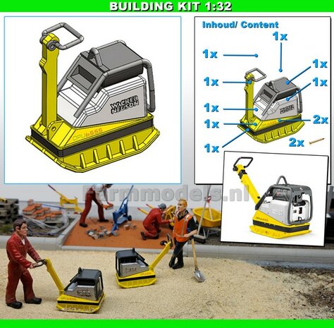 BOUWKIT: WACKER NEUSON Trilplaat, middelzware uitvoering Materiaal Resin &amp; Polystyreen OP KLEUR  Gespoten geleverd  + Wacker Neuson Pr&eacute;-Cut Decals set  1:32