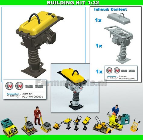 BOUWKIT: WACKER NEUSON SLEUVENSTAMPER  Materiaal RESIN BLANK Geleverd  + WACKER NEUSON Pr&eacute;-Cut Decal stickerset  1:32