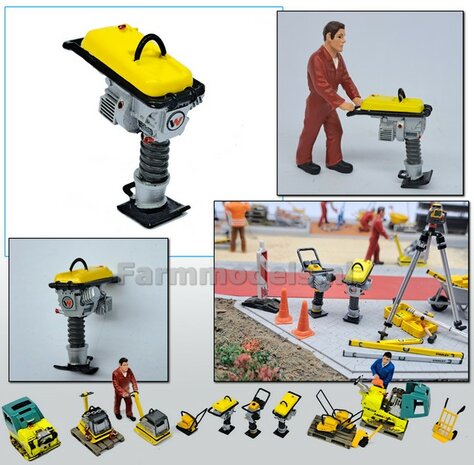 WACKER NEUSON SLEUVENSTAMPER  Materiaal Resin OP KLEUREN Gespoten + Handmatig geschilderd Geleverd  + WACKER NEUSON Pr&eacute;-Cut Decal stickerset  1:32