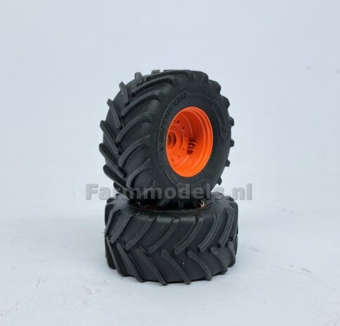 &Oslash; 54.8 x 25.8 mm: CLAAS 960 TT: 2x Michelin Axiobib2 Banden + Resin Velgen CLAAS ORANJE Gespoten 1:32 Farmmodels Premium Line Series 