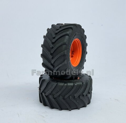 &Oslash; 54.8 x 25.8 mm: CLAAS 960 TT: 2x Michelin Axiobib2 Banden + Resin Velgen CLAAS ORANJE Gespoten 1:32 Farmmodels Premium Line Series 