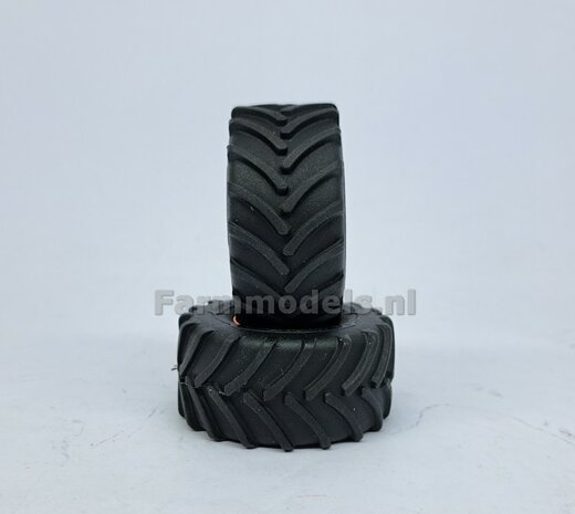 &Oslash; 54.8 x 25.8 mm: CLAAS 960 TT: 2x Michelin Axiobib2 Banden + Resin Velgen CLAAS ORANJE Gespoten 1:32 Farmmodels Premium Line Series 