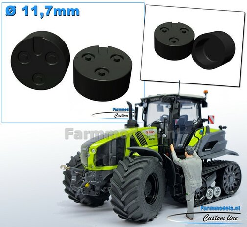 2x Eindvertragingen/ Planeetkappen &Oslash; 11.7 mm t.b.v. VOORAS VELG  Materiaal Resin ZWART GLANS Gespoten geleverd 1:32   Farmmodels Premium Line  