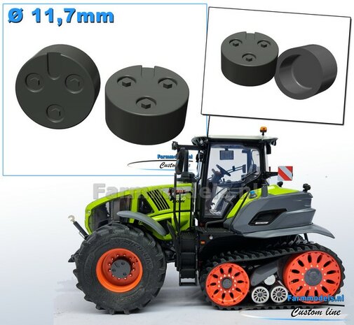 2x Eindvertragingen/ Planeetkappen &Oslash; 11.7 mm t.b.v. VOORAS VELG  Materiaal Resin CLAAS DONKER GRIJS Gespoten geleverd 1:32   Farmmodels Premium Line  