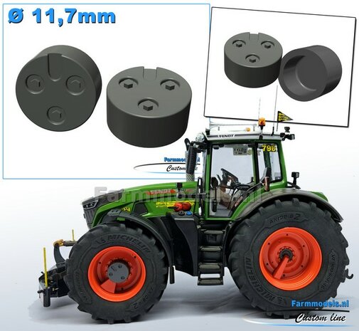 2x Eindvertragingen/ Planeetkappen &Oslash; 11.7 mm t.b.v. VOORAS VELG  Materiaal Resin FENDT 942 CHASSIS GRIJS Gespoten geleverd 1:32   Farmmodels Premium Line  