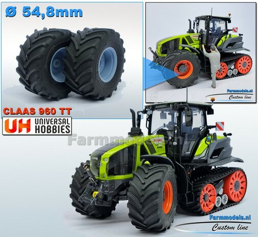 &Oslash; 54.8 x 25.8 mm: CLAAS 960 TT: 2x Michelin Axiobib2 Banden + RESIN Velgen BLANK Geleverd 1:32    Farmmodels Premium Line Series 