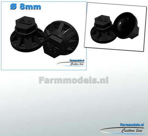 2x FAD Naafdop &Oslash; 8mm  Resin ZWART GLANS gespoten geleverd  1:32  Farmmodels 