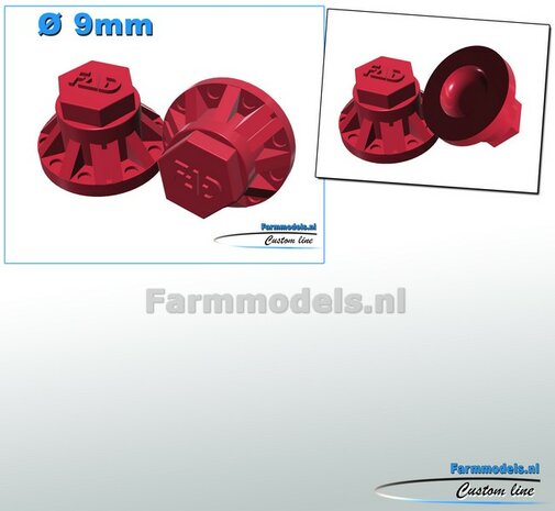 2x FAD Naafdop &Oslash; 9mm  Resin, JAN VEENHUIS ROOD gespoten geleverd  1:32  Farmmodels 