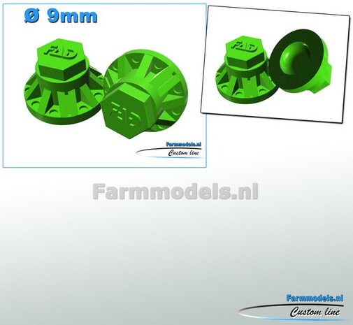 2x FAD Naafdop &Oslash; 9mm  Resin JOSKIN GROEN gespoten geleverd  1:32  Farmmodels 