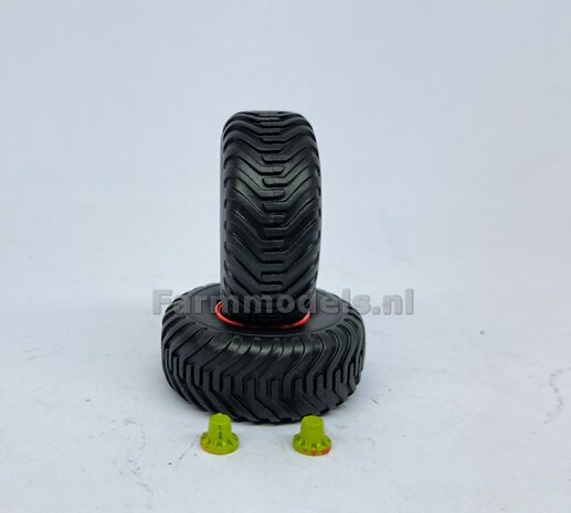 &Oslash; 40.9 mm: 2x CLAAS CARAT Transportbanden + 2x velg CLAAS ORANJE  + 2x EINDVERTRAGING CLAAS GROEN Origineel item 1:32         