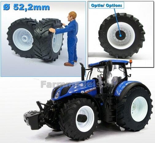 &Oslash; 52.2 mm: 2x Trelleborg 650/60 R34 vooras banden MET WITTE VELGEN  1:32 Universele set 