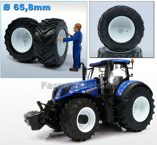 &Oslash; 65.6 x 27.7 mm: 2x Mitas 900/60 R42 bandenset  met NH WITTE VELGEN 1:32