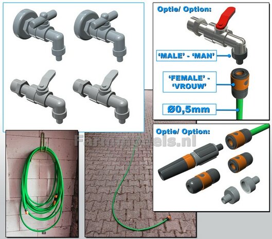 4x WATERKRAANTJES Materiaal RESIN BLANK geleverd, geschikt voor &Oslash; 0.5 mm aansluitingen Tuinslang &amp; hulpstukken 1:32         