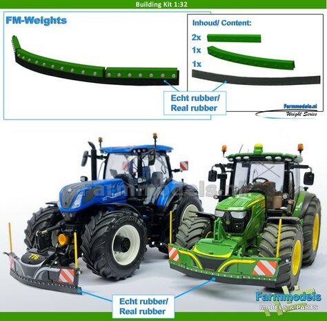 BOUWKIT: RUBBER FLAP + MONTAGE FRAME SET Geschikt voor SAFETY WEIGHT 800kg  BUMPERS  Materiaal: Resin JOHN DEERE GROEN Gespoten geleverd  + ECHT RUBBER FLAP 1:32  