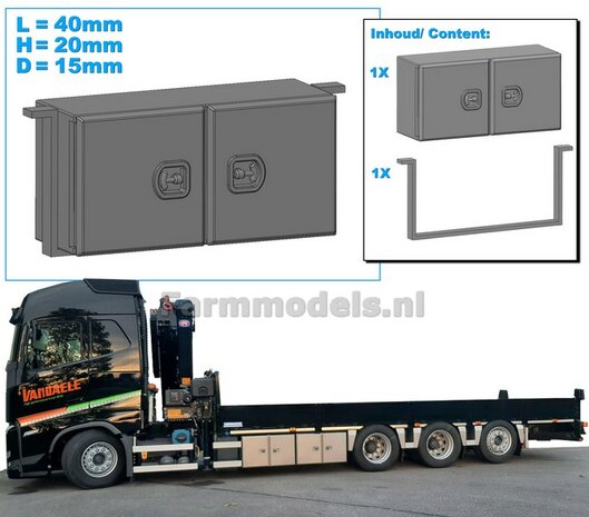 Opbergkist 2 deurs Kunststof  40mm x 20mm x 15mm  inclusief OPHANGBEUGEL Materiaal RESIN, BLANK Geleverd 1:32 