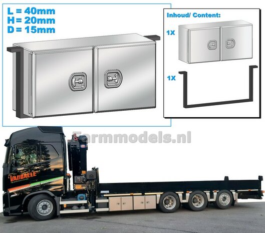 Opbergkist 2 deurs Kunststof  40mm x 20mm x 15mm  inclusief OPHANGBEUGEL Materiaal Resin RVS GLANS Gespoten Geleverd 1:32 