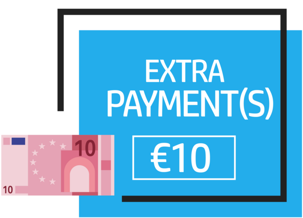 &euro;10,- extra/aanvullende betaling bestelde items webshop