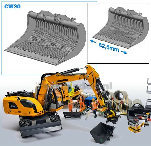 Puinriek 62.5 mm breed RESIN Blank geleverd t.b.v. CW30 KOPPELING (o.a. Engcon draaikantelstuk met CW30 koppeling 1:32  