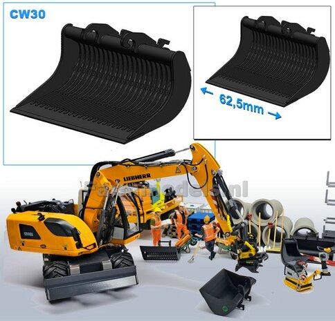 Puinriek 62.5 mm breed Resin ZWART MATT Gespoten geleverd t.b.v. CW30 KOPPELING (o.a. Engcon draaikantelstuk met CW30 koppeling 1:32  