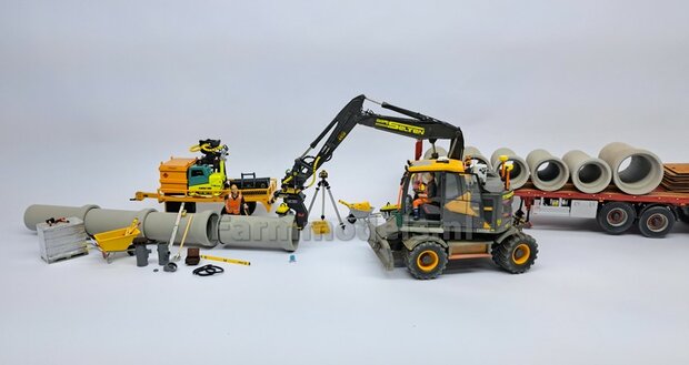 BOUWKIT: VERACHTERT (RIOOL-) BUIZENLEGGER  Beweegbaar met S60 Koppeling. Materiaal: Resin op KLEUR Gespoten incl. Verachtert Pr&eacute;-Cut Stickers geleverd 1:32 